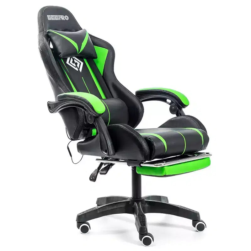 Sedia da gioco da corsa massaggiante Hoffree Comfort Sedia da ufficio ergonomica per PC con poggiapiedi e luce RGB