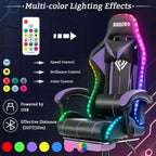 Sedia da gioco da corsa massaggiante Hoffree Comfort Sedia da ufficio ergonomica per PC con poggiapiedi e luce RGB