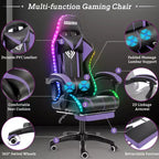 Sedia da gioco da corsa massaggiante Hoffree Comfort Sedia da ufficio ergonomica per PC con poggiapiedi e luce RGB