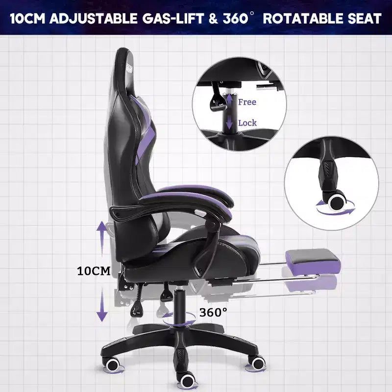 Sedia da gioco da corsa massaggiante Hoffree Comfort Sedia da ufficio ergonomica per PC con poggiapiedi e luce RGB