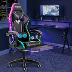 Sedia da gioco da corsa massaggiante Hoffree Comfort Sedia da ufficio ergonomica per PC con poggiapiedi e luce RGB