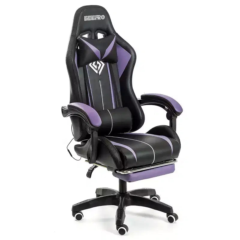Sedia da gioco da corsa massaggiante Hoffree Comfort Sedia da ufficio ergonomica per PC con poggiapiedi e luce RGB