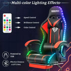 Sedia da gioco da corsa massaggiante Hoffree Comfort Sedia da ufficio ergonomica per PC con poggiapiedi e luce RGB