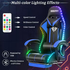 Sedia da gioco da corsa massaggiante Hoffree Comfort Sedia da ufficio ergonomica per PC con poggiapiedi e luce RGB