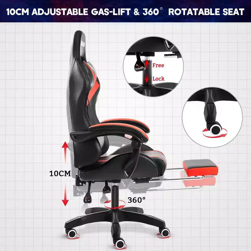 Sedia da gioco da corsa massaggiante Hoffree Comfort Sedia da ufficio ergonomica per PC con poggiapiedi e luce RGB