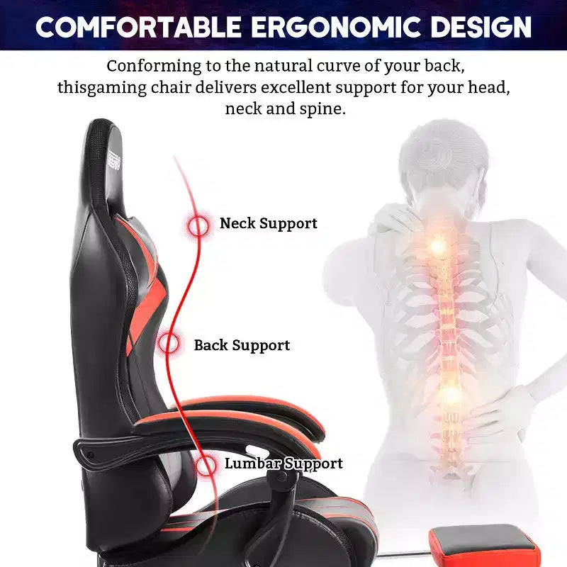 Sedia da gioco da corsa massaggiante Hoffree Comfort Sedia da ufficio ergonomica per PC con poggiapiedi e luce RGB
