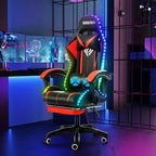 Sedia da gioco da corsa massaggiante Hoffree Comfort Sedia da ufficio ergonomica per PC con poggiapiedi e luce RGB