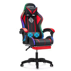 Sedia da gioco da corsa massaggiante Hoffree Comfort Sedia da ufficio ergonomica per PC con poggiapiedi e luce RGB