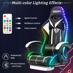 Sedia da gioco da corsa massaggiante Hoffree Comfort Sedia da ufficio ergonomica per PC con poggiapiedi e luce RGB