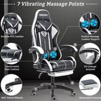 Sedia da gioco da corsa massaggiante Hoffree Comfort Sedia da ufficio ergonomica per PC con poggiapiedi e luce RGB