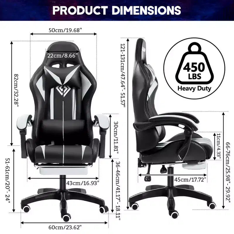 Sedia da gioco da corsa massaggiante Hoffree Comfort Sedia da ufficio ergonomica per PC con poggiapiedi e luce RGB