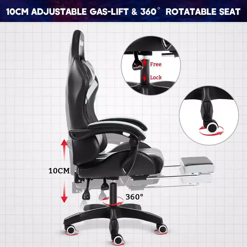Sedia da gioco da corsa massaggiante Hoffree Comfort Sedia da ufficio ergonomica per PC con poggiapiedi e luce RGB