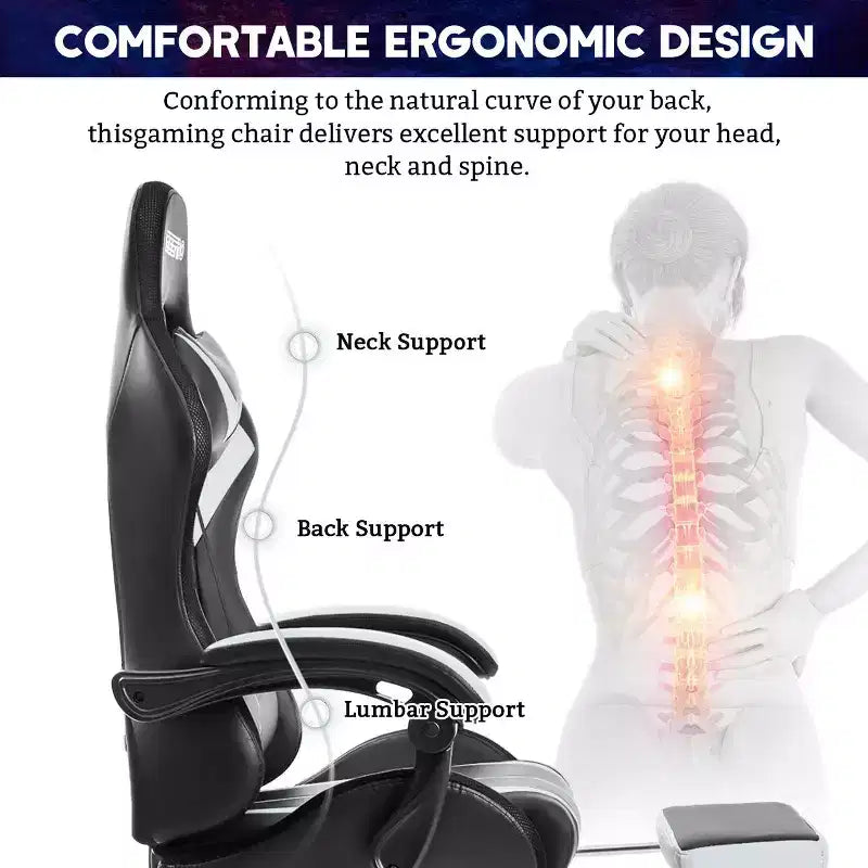 Sedia da gioco da corsa massaggiante Hoffree Comfort Sedia da ufficio ergonomica per PC con poggiapiedi e luce RGB