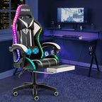 Sedia da gioco da corsa massaggiante Hoffree Comfort Sedia da ufficio ergonomica per PC con poggiapiedi e luce RGB