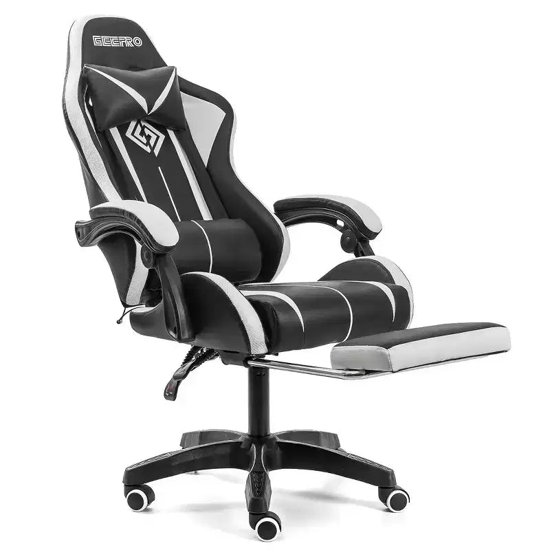 Sedia da gioco da corsa massaggiante Hoffree Comfort Sedia da ufficio ergonomica per PC con poggiapiedi e luce RGB
