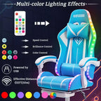 Sedia da gioco da corsa massaggiante Hoffree Comfort Sedia da ufficio ergonomica per PC con poggiapiedi e luce RGB