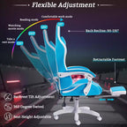 Sedia da gioco da corsa massaggiante Hoffree Comfort Sedia da ufficio ergonomica per PC con poggiapiedi e luce RGB