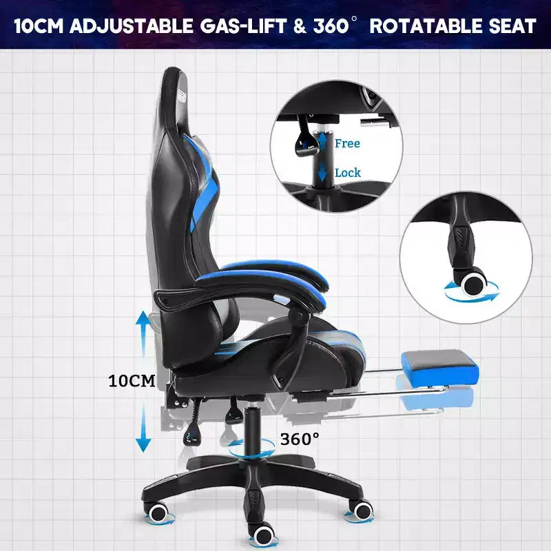 Sedia da gioco da corsa massaggiante Hoffree Comfort Sedia da ufficio ergonomica per PC con poggiapiedi e luce RGB