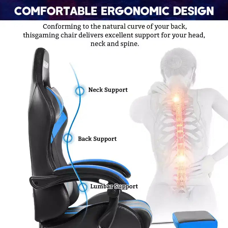 Sedia da gioco da corsa massaggiante Hoffree Comfort Sedia da ufficio ergonomica per PC con poggiapiedi e luce RGB
