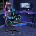 Sedia da gioco da corsa massaggiante Hoffree Comfort Sedia da ufficio ergonomica per PC con poggiapiedi e luce RGB