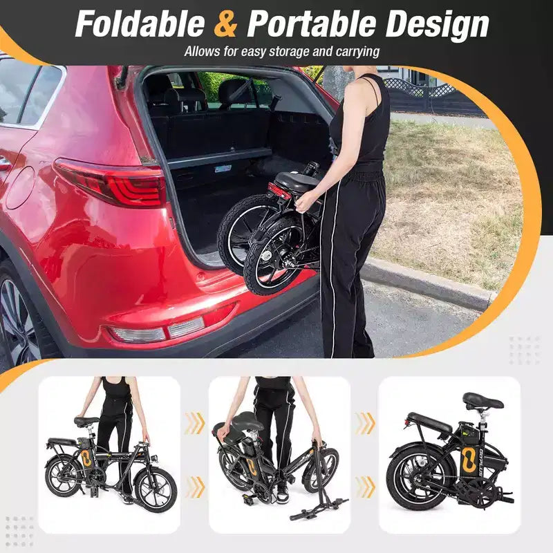 Bici Elettrica Pieghevole Costway 16 con Motore Brushless da 650 W di Picco
