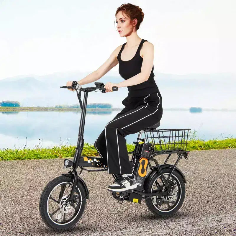 Bici Elettrica Pieghevole Costway 16 con Motore Brushless da 650 W di Picco
