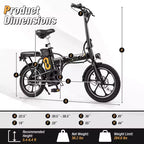 Bici Elettrica Pieghevole Costway 16 con Motore Brushless da 650 W di Picco