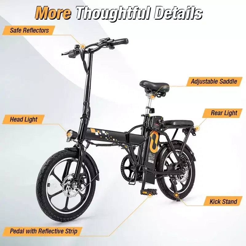 Bici Elettrica Pieghevole Costway 16 con Motore Brushless da 650 W di Picco