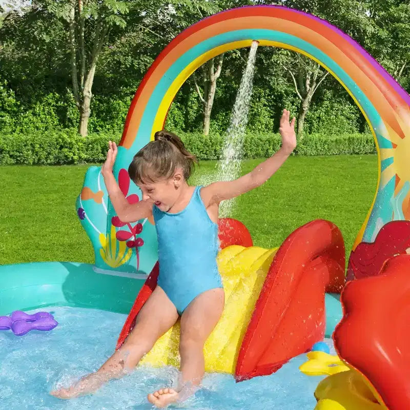 Piscine de jeu aquatique gonflable La Petite Sirène de Disney pour enfants avec toboggan, jeu d'anneaux et jeu de lancer de balles pour les enfants de 2 ans et plus