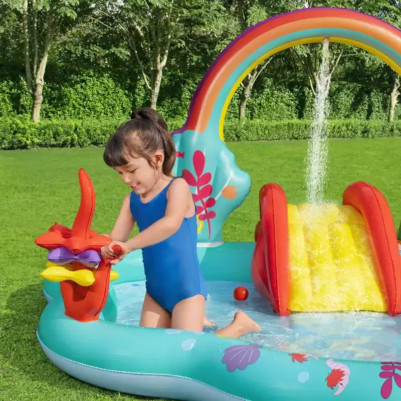 Piscine de jeu aquatique gonflable La Petite Sirène de Disney pour enfants avec toboggan, jeu d'anneaux et jeu de lancer de balles pour les enfants de 2 ans et plus