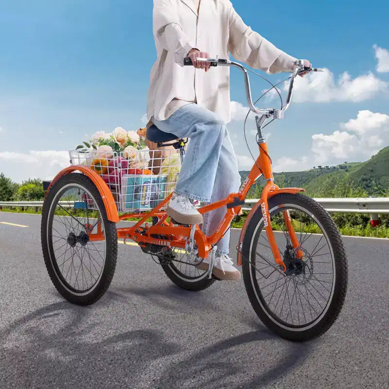 Tricycle pliant VEVOR pour adultes, Tricycles pliants pour adultes 20 pouces, Vélo cruiser à 3 roues léger en alliage d'aluminium avec grand panier arrière