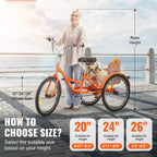 Tricycle pliant VEVOR pour adultes, Tricycles pliants pour adultes 20 pouces, Vélo cruiser à 3 roues léger en alliage d'aluminium avec grand panier arrière