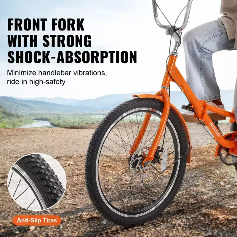 Tricycle pliant VEVOR pour adultes, Tricycles pliants pour adultes 20 pouces, Vélo cruiser à 3 roues léger en alliage d'aluminium avec grand panier arrière