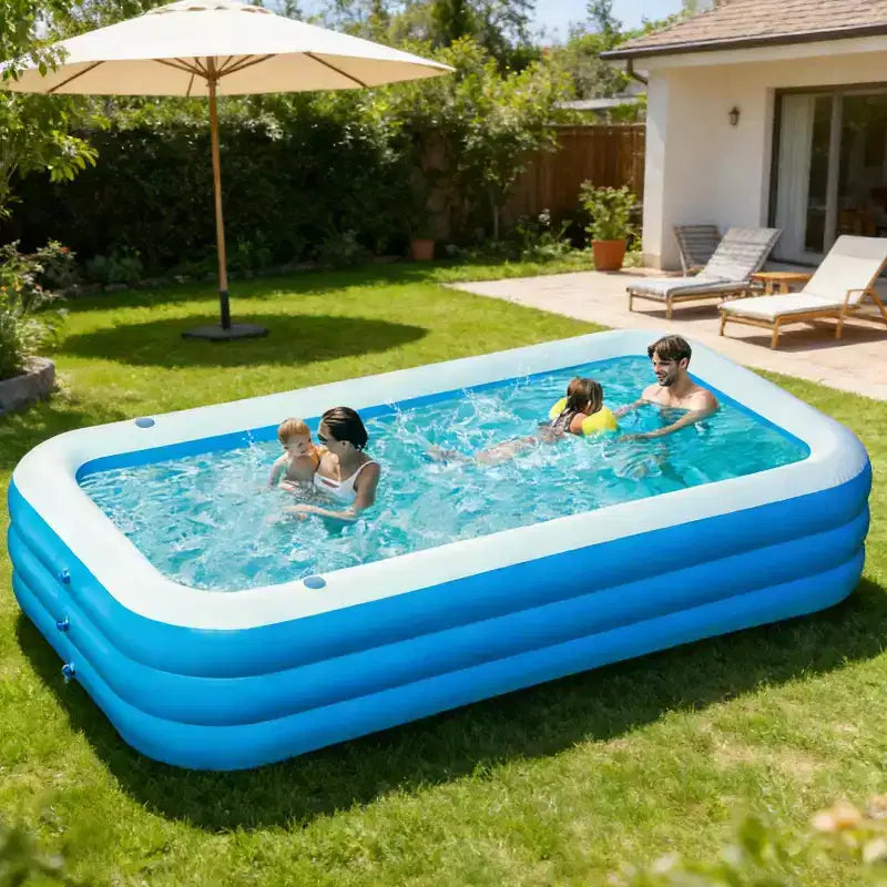 Joyfy Inflatable Swimming Pool with Seats, 120 x 72 x 22 Family-Sized Inflatable Pool, Blow Up Family Pool for Summer Water Party Fun, Cyan/Blue
