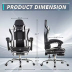 Chaise de jeu inclinable VECELO, Chaise de jeu ergonomique en similicuir réglable en hauteur avec repose-pieds et soutien lombaire, Noir