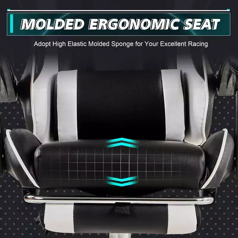Chaise de jeu inclinable VECELO, Chaise de jeu ergonomique en similicuir réglable en hauteur avec repose-pieds et soutien lombaire, Noir