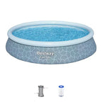 Bestway Fast Set 13' x 33 Round Inflatable Swimming Pool Set, Rattan Print