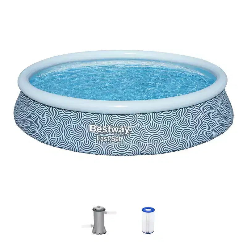 Bestway Fast Set 13' x 33 Round Inflatable Swimming Pool Set, Rattan Print