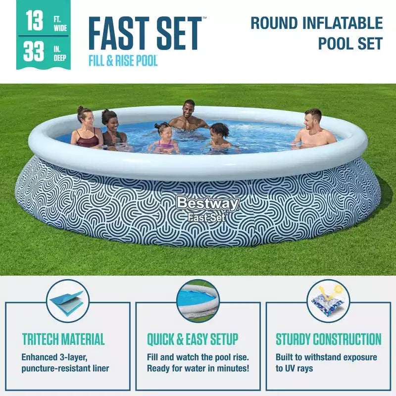 Piscine gonflable ronde Bestway Fast Set 3,96 m x 84 cm, imprimé rotin