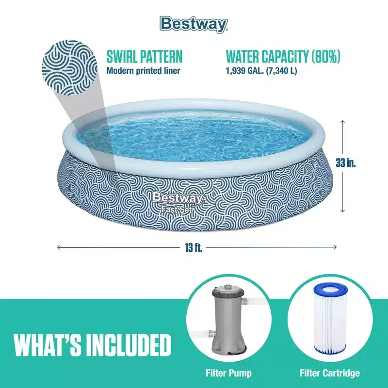 Piscine gonflable ronde Bestway Fast Set 3,96 m x 84 cm, imprimé rotin