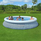 Piscine gonflable ronde Bestway Fast Set 3,96 m x 84 cm, imprimé rotin