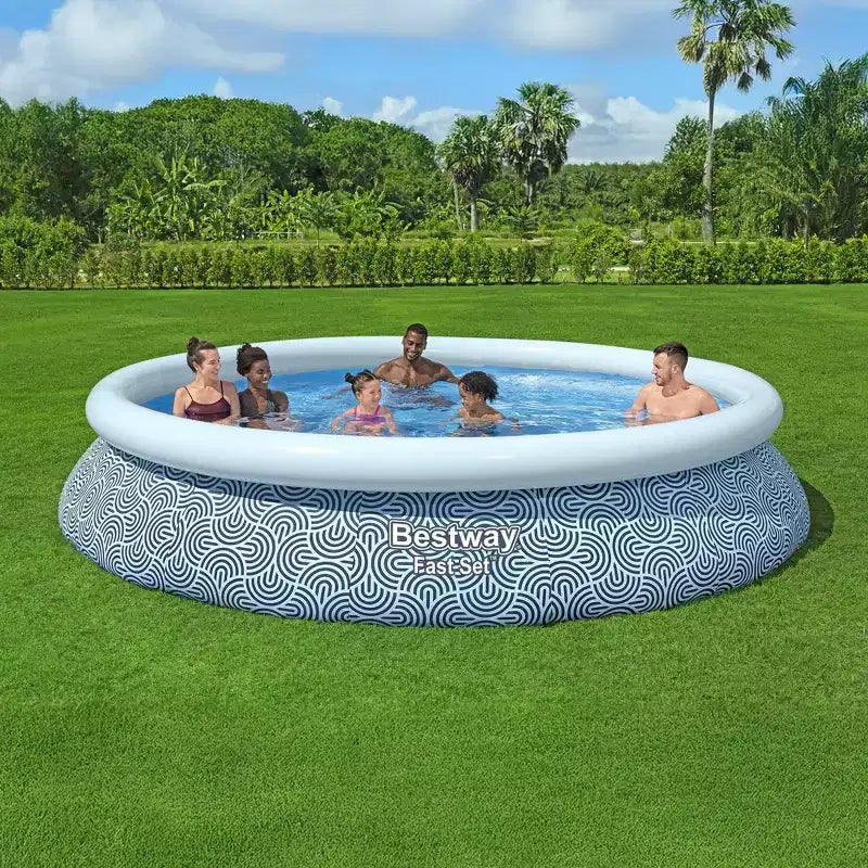 Piscine gonflable ronde Bestway Fast Set 3,96 m x 84 cm, imprimé rotin
