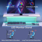 Bureau de jeu en L réversible Pinmoco 42 avec support d'écran, lumières LED, crochet pour casque et étagères de rangement, bureau à domicile
