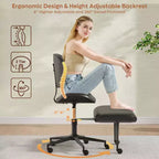 Pinmoco Chaise de bureau sans accoudoirs à pieds croisés, siège extra large, pivotant à 360°, chaise de bureau ergonomique pour la maison, le gaming et la méditation