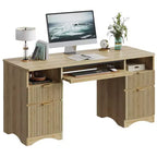 Scrivania da ufficio direzionale Bestier 59'' con cassetti, scrivania per computer con vassoio per tastiera, workstation da scrittura per ufficio e casa con ripiani aperti