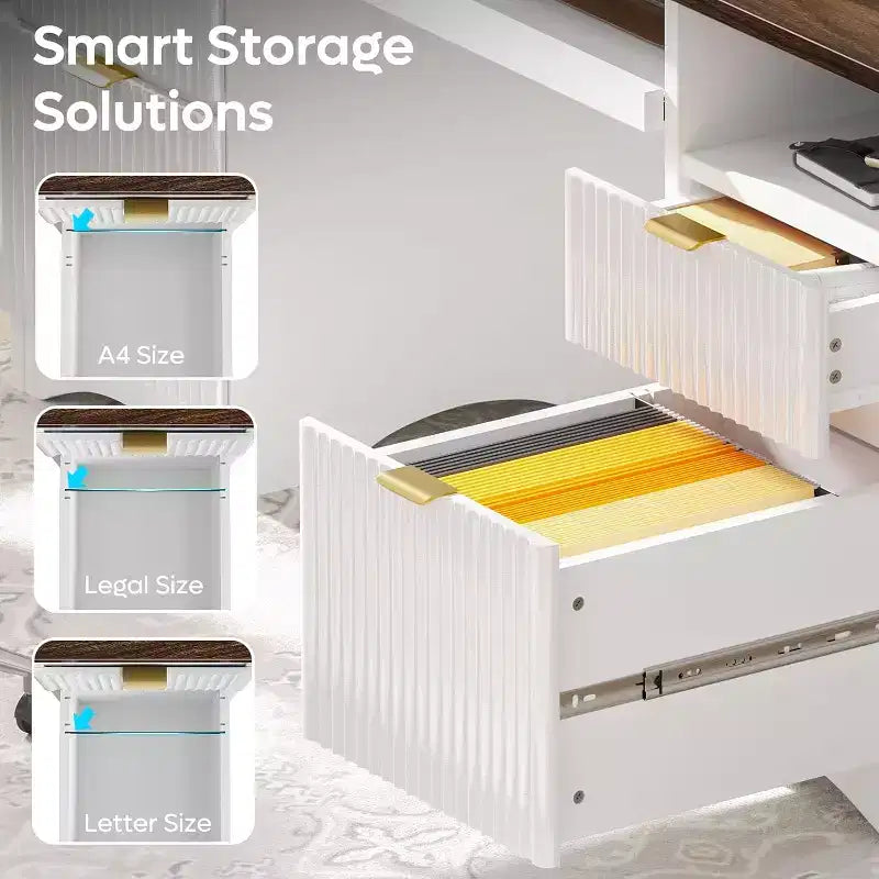Scrivania da ufficio direzionale Bestier 59'' con cassetti, scrivania per computer con vassoio per tastiera, workstation da scrittura per ufficio e casa con ripiani aperti