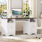 Scrivania da ufficio direzionale Bestier 59'' con cassetti, scrivania per computer con vassoio per tastiera, workstation da scrittura per ufficio e casa con ripiani aperti