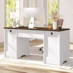 Scrivania da ufficio direzionale Bestier 59'' con cassetti, scrivania per computer con vassoio per tastiera, workstation da scrittura per ufficio e casa con ripiani aperti
