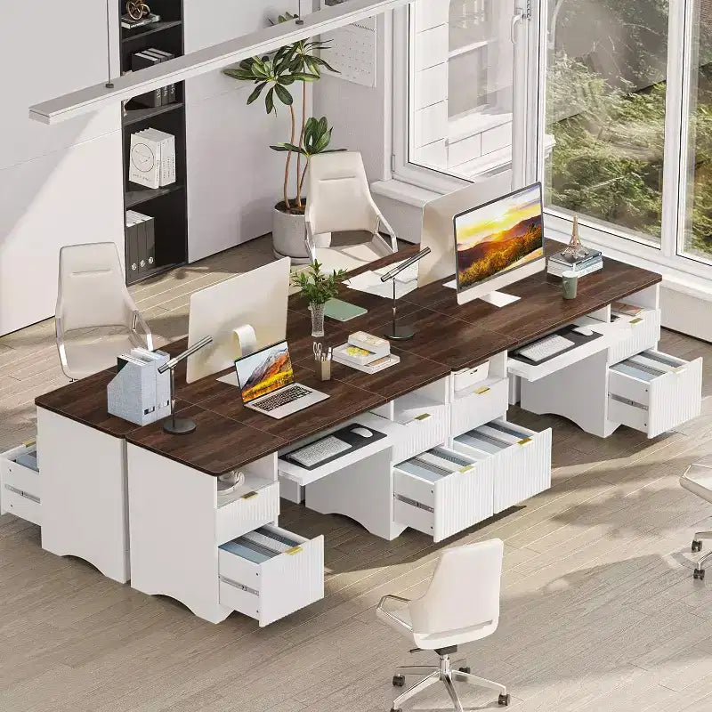 Scrivania da ufficio direzionale Bestier 59'' con cassetti, scrivania per computer con vassoio per tastiera, workstation da scrittura per ufficio e casa con ripiani aperti
