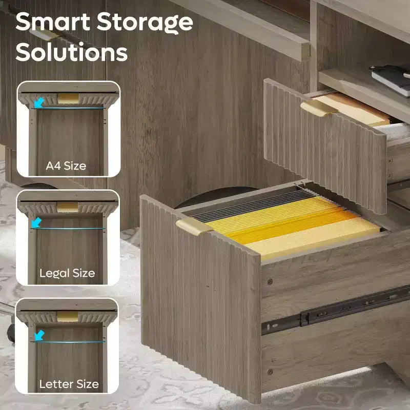 Scrivania da ufficio direzionale Bestier 59'' con cassetti, scrivania per computer con vassoio per tastiera, workstation da scrittura per ufficio e casa con ripiani aperti